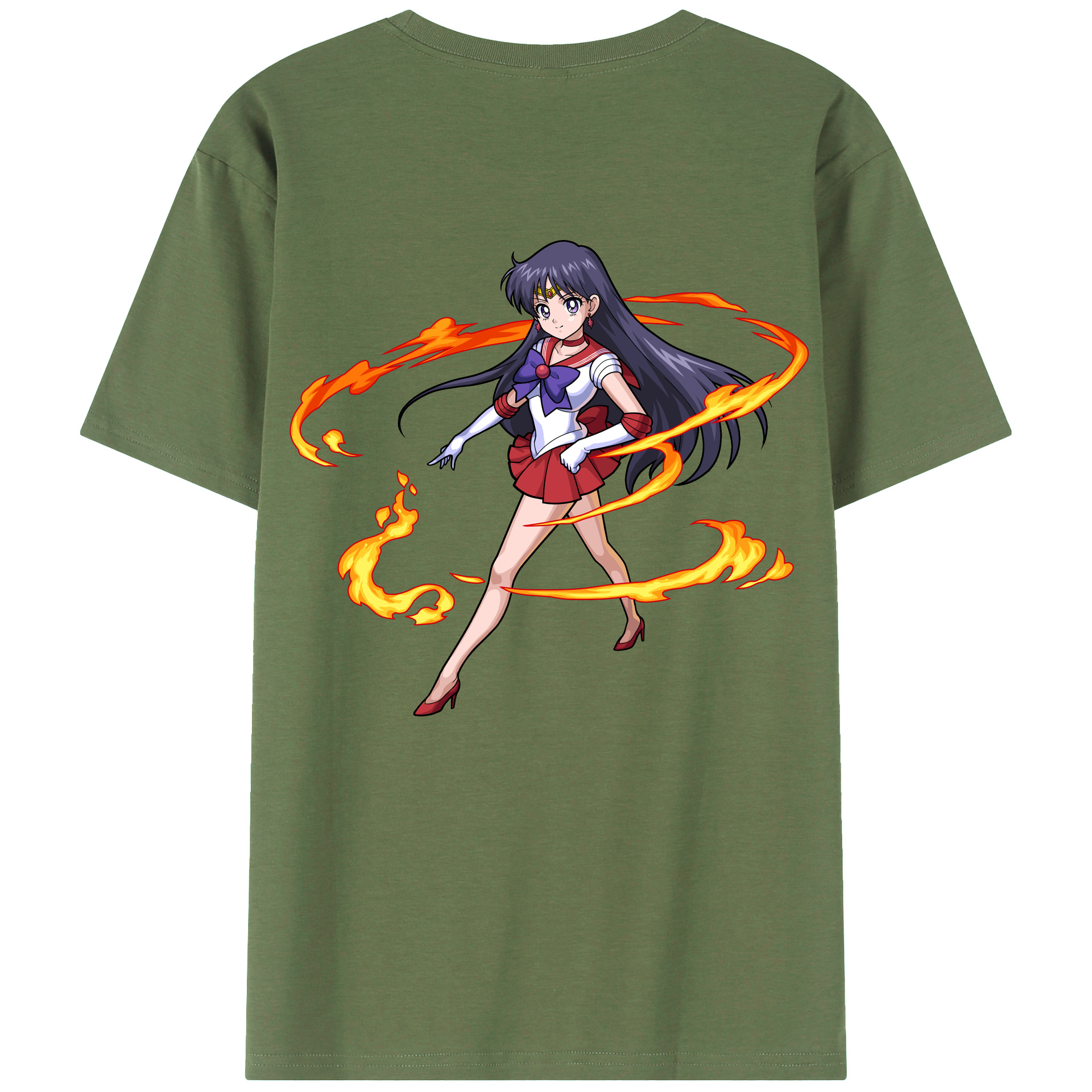 （画像用） 美少女戦士セーラームーン 火野レイ ひの レイ Sailor Moon Hino Rei （セーラーマーズ,Sailor Mars） 綿100％ メンズ半袖Tシャツ（バックプリント） 通気性
